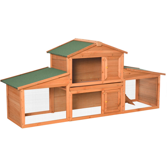 Pawhut - Deluxe Fir Wood Rabbit Hutch 2-Tier Metal Guinea Pig Small Animal House - Yellow