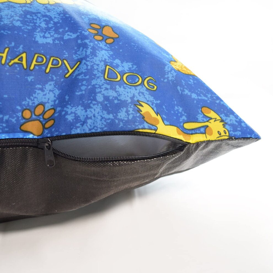 (Happy Dog Blue) Large Pet Dog Bed Zipped Removable Cover & Washable Cushion