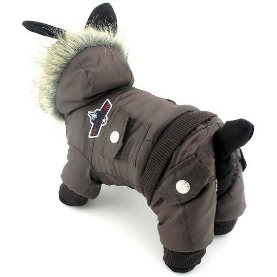 Fleece Small Dog Winter Coat Hooded Aviator Puppy Snowsuit Jumpsuit Pet Puppy Chihuahua Yorkie Clothes Clothing Brown m Brown - Thsinde