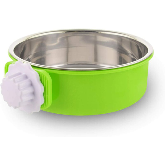Crate Dog Bowl Removable Stainless Steel Water Food Feeder Bowls Cage Coop Cup for Cat Puppy Bird Pets (Large, Green)