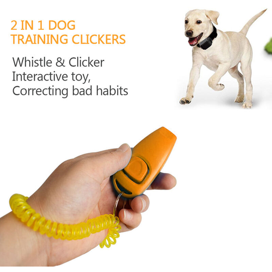 Dog Training Clickers 2 in 1 Whistle and Clicker Pet Training Tools with Wrist Strap Key Ring for Dogs Cats Pets, Multicolor 2pcs - Multicolor 2pcs