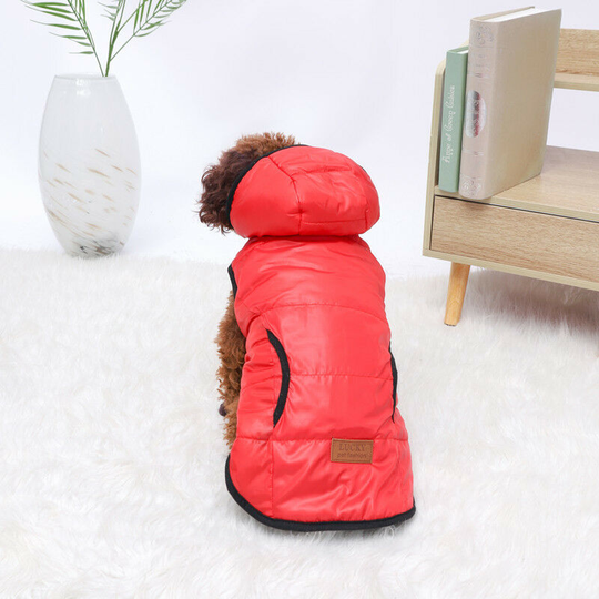 Pet cotton coat Autumn/Winter red hooded double thickened solid color pocket dog coat 25*34*22cm