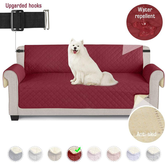 Soekavia - Sofa Covers Waterproof Dog Sofa Cover with Non-Slip Foam Elastic Band to Protect Against Splashes, Wear and Cracks (Wine Red, 3 Seater)