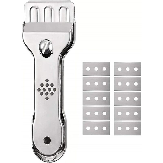 Perle Rare - Scraper, ceramic hob scraper, glass scraper, for ceramic hob, induction hob, car, glass, mirror, sticker, cleaning ((stainless steel)