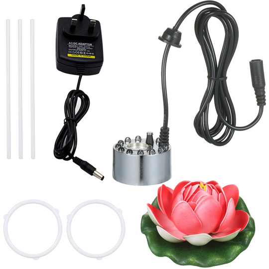 Asupermall - 24V 24W Ultrasonic Mist Maker with 12 led Lamps Mist Atomizer Aquarium Bubbler with Artificial Flower and Holder Fogger for Fish Tank