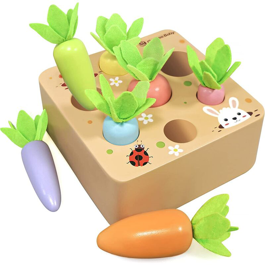 Perle Rare - 1 Year Old Wooden Baby Toy - Montessori 2 3 Year Old - Baby Motor Skills Toys for 12 Months Boys Girls - Wooden Carrot Harvest Puzzle