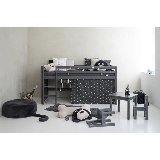 Basic European Single (90 x 200cm) Mid Sleeper Bed with PETS Granite Grey Curtain