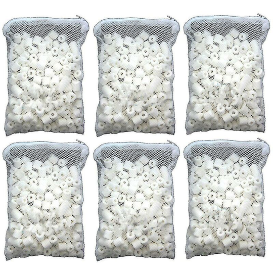 6 Packs Bio Porous Ceramic Rings With Mesh Bag Zipper For Pond Aquarium Canister Filter Fish Tank Filter Media (250g Each Pack) -