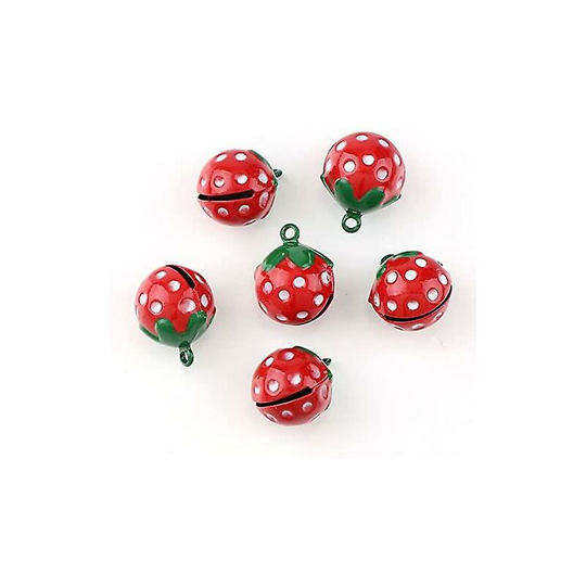 10pcs Cute Mini Pink Bell Shaped Strawberry Copper Jingle Bells For Fit Pet's Collar (red)