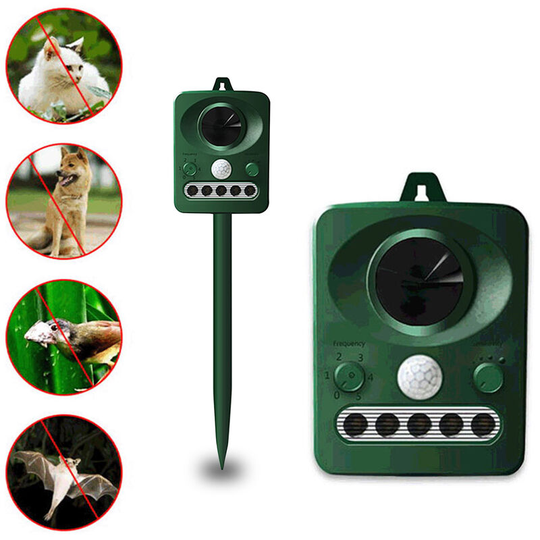Asupermall - Outdoor Ultrasonic Explosive Bird Repellent Animal Repellent Solar and usb dual rechargeable Waterproof Built-in battery Grass green