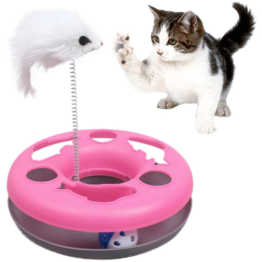 Cat Interactive Toys Roller Catch Ball Pet Kitten Fun Toy with Teaser Mouse Exercise Puzzle Christmas, pink