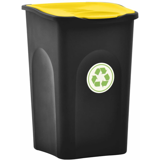 Topdeal - Trash Bin with Hinged Lid 50L Black and Yellow FF147326_UK