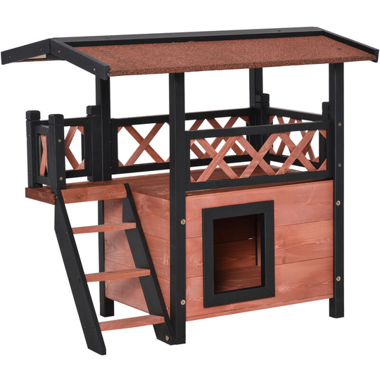 PawHut Wood House Outdoor Weatherproof Shelter Dog Cat PuppyGarden Kennel Crate - Brown