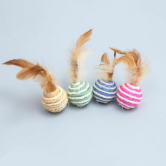 Cat Toy Sisal Ball With Feathers, Resistant To Scratching, Resistant To Biting, Grinding Teeth, Biting, Self Congratulation, Relieving Boredom,