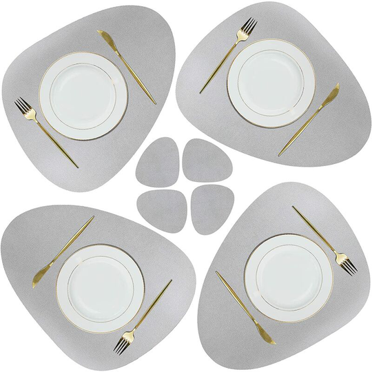 Readcly - pu Leather Placemat and Coaster Set, Waterproof Wipeable Non-Slip Christmas Table Mats for Indoor Kitchen Dining Table Restaurant Party