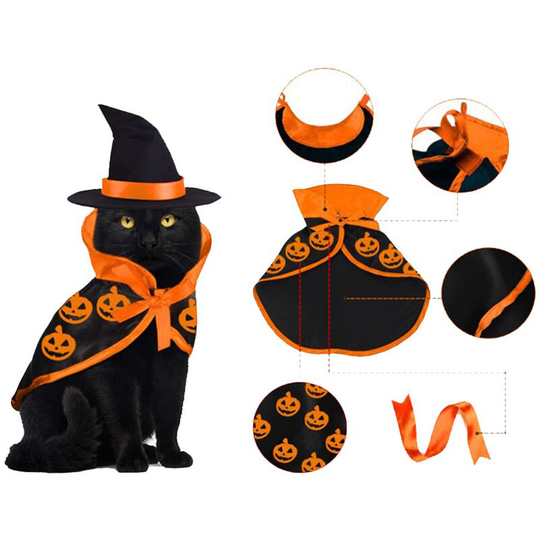 Halloween Cat Costume Witch Cloak Wizard Hat 2PCS Pet Costumes for Small Cats Kitten Cosplay Halloween Party Decoration Bat Costume Cat Dress Up Props
