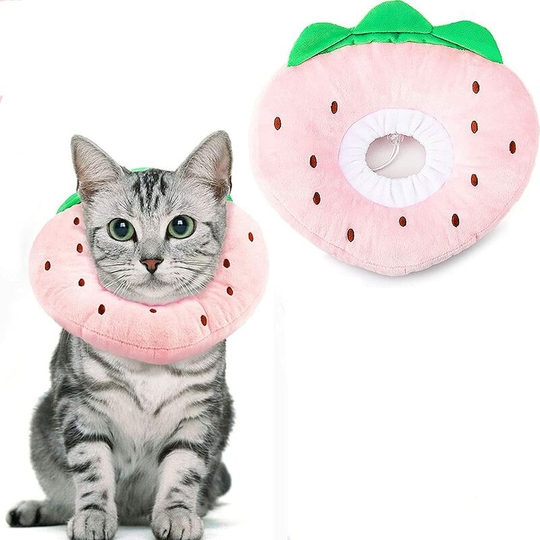 Collars for Cats Dogs Adjustable Comfort Protection Collar Postoperative Collar Recovery Anti-Bite Protection (Strawberry, m)
