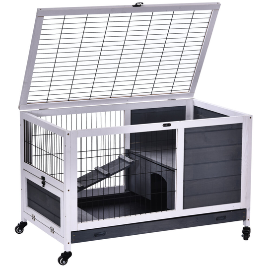 PawHut Wood Indoor Rabbit Hutch Elevated 2-Floor Guineas Pigs Cage