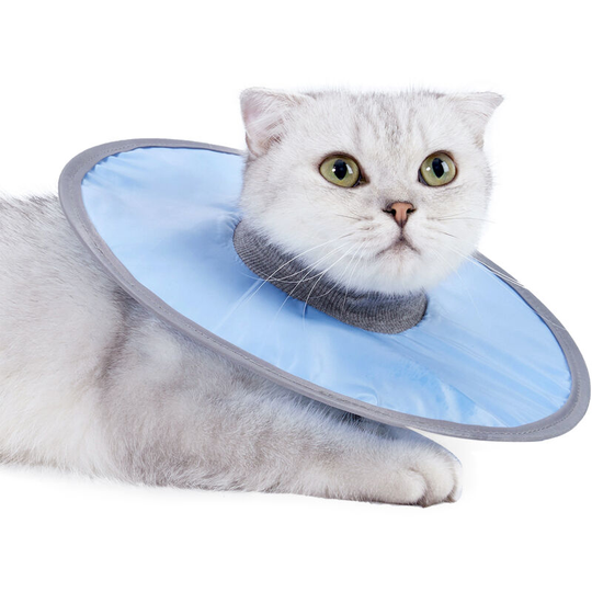 Cat Cone Collar Stop Licking Adjustable Ribbing Neck Recovery Collar - Light blue,Medium