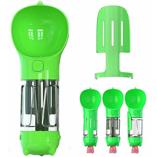 Bearsu - in 1 dog water bottle. 300ml portable water dispenser with poop and poo scoop