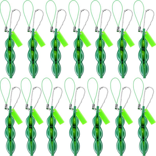 10 Pieces Fidget Bean Toy Funny Facial Expression Bean Fidget Toy Soybean Stress Relieving Keychain, Green