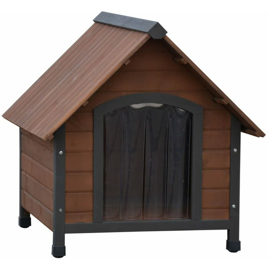 Dog House with Plastic Flaps Rustique Brown 76x76x72 cm Brown - @pet