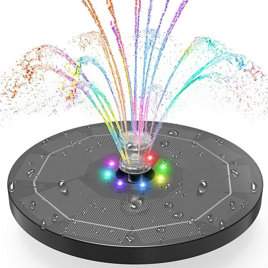 Bearsu - 5.5W Outdoor Solar Fountain with Colorful led Lights and Battery and 7 Nozzles, for Birdbath Garden Fountain