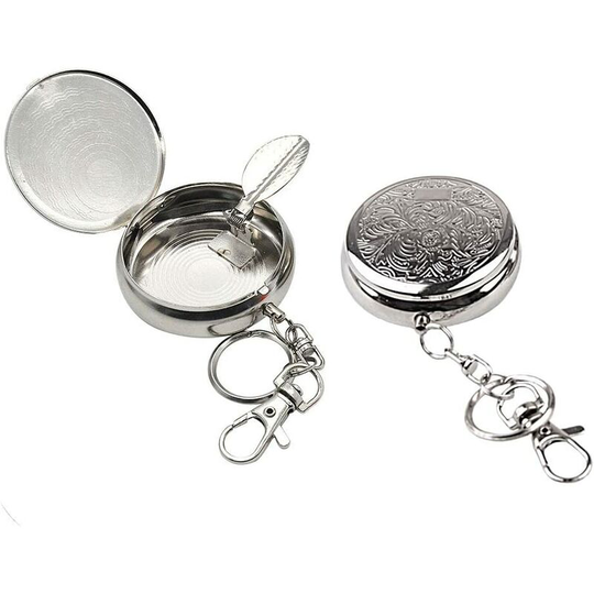 Betterlifegb - 2PC Portable Pocket Ashtray / Vehicle Cigarette Ashtray, Mini Stainless Steel Ashtray With Keychain and Cigarette Offer, Modern