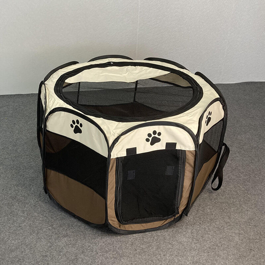 Easy Storage Foldable Delivery Room Octagonal Cat Litter Dog Cage Indoor Dog Tent Household Oxford Cloth Pet Fence 74 * 74 * 43, Beige