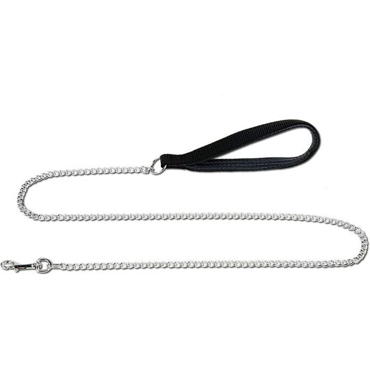 Solid Metal Dog Leash 120cm with Padded Handle Classic Lead Leash with Comfortable Nylon Handle for Hiking Walking Dog