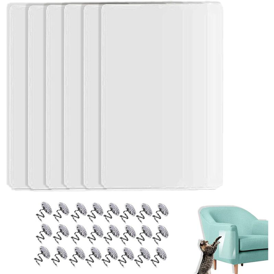 Cat Scratch Guards 8 Stickers Clear Self Adhesive Scratch Guards with 32 Screws Furniture Protector for Sofa Carpet Doors Countertops - 30x40cm