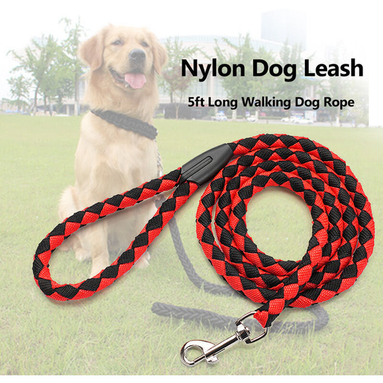 Nylon Dog Leash 5ft Long Walking Dog Rope Metal Clasp Dog Chain Traction Rope for Medium Dog Training Walking Outside, Red - Red