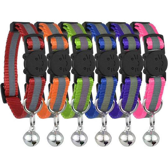 Ilovemilan - Upgraded Version - Reflective Cat Collar with Bell, Set of 6, Solid & Safe Collars for Cats, Nylon, Mixed Colors, Pet Collar, Breakaway