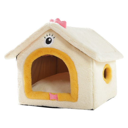 Muff - Christmas Cat Cat House Windproof Cute Cat Cave Nest Christmas Warm Cat Bed for Winter Comfortable Cat House Bed(yellowish white)