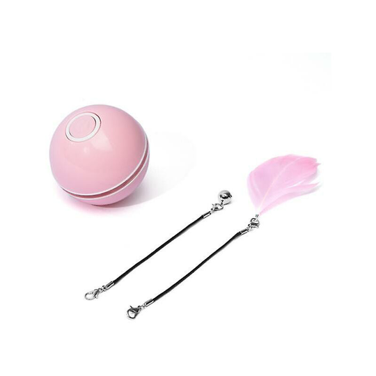 Smart Interactive Cat Toy Colorful Led 360 Degree Self Rotating Ball With Bell And Feather Usb Rechargeable Cat Kitten Ball Toy - Pink