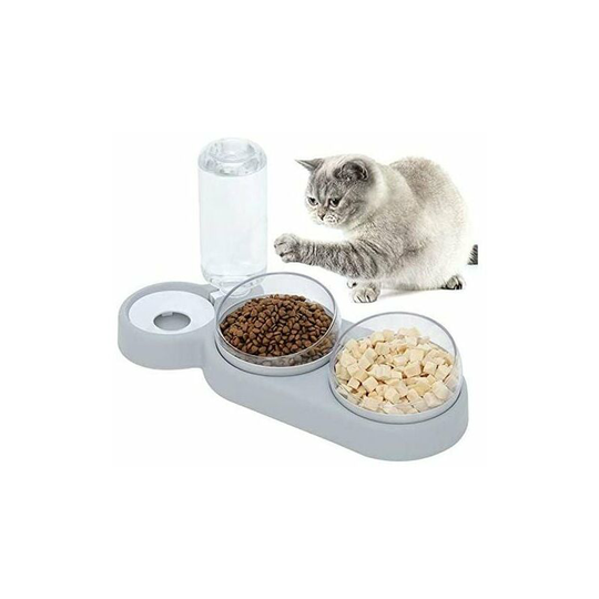 Bearsu - Double Raised Cat Bowl, 15° Tilt Anti-Vomiting Cat Bowl 3-in-1 Automatic Water Storage Pet Bowl, Available for Cats and Puppies