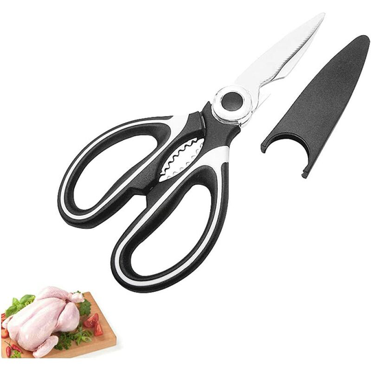 FVO - Sharp Blade Kitchen Scissors with Cover Stainless Steel Kitchen Scissors Multi-Tool for Chicken Vegetable Fish Poultry Flower Nuts Meat bbq