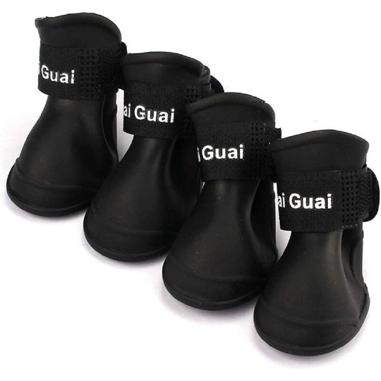 4 pieces Dog Rain Boots Waterproof Shoes Accessories Pet Dog Medium Size (Black, l)