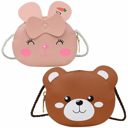 Monly - Mini Shoulder Bag, 2 Pcs Princess Mini Bags Small Purse Cute Rabbit Brown Bear pu Leather Shoulder Bag for Boys Girls Toddlers (Pink, Brown)