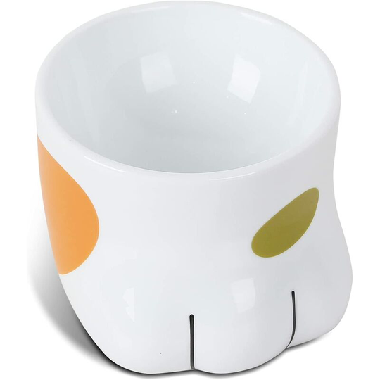 Bearsu - Ceramic Raised Cat Bowl, Tilted Elevated Pet Bowl(7oz/200ml), Cute Cat Paw Design Food and Water Stand Feeder for Small Dogs Cats Puppies,