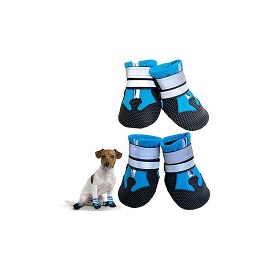Dog Boots, 4pcs Waterproof Dog Shoes with Reflective Non-Slip Straps, Protective Dog Boots for Puppy Small Medium Dogs (l, Blue)
