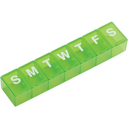 Weekly (7-Day) Pill Organizer, Vitamin Case, and Medicine Box, Medium Compartments, Color May Vary, Made in the usa
