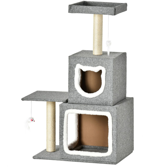 Cat Tree, 106cm Cat Climbing Tower with Sisal Scratching Posts Viewing Platform (Gray)