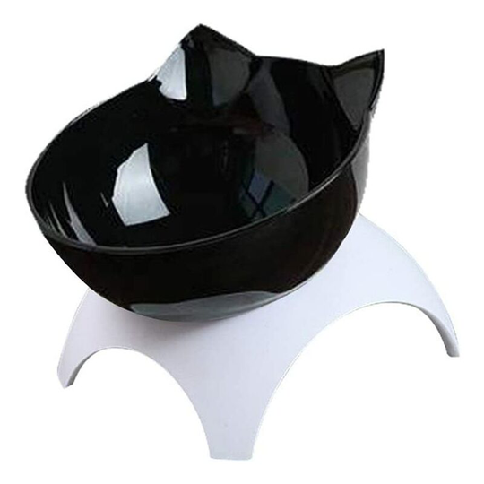Cat Elevated Bowl with Raised Stand, 15 Degree Tilted Design Neck Guard Stand Raised Pet Food Water Feeder Bowl for Cats or Small Dogs (Single Black)