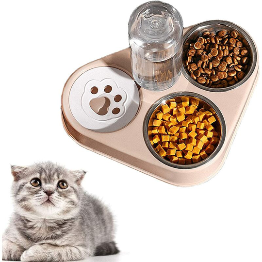 Bearsu - Double Raised Cat and Dog Bowl, Cat Bowl, 3-in-1 Pet Bowl with Automatic Water Storage, Stainless Steel Pet Bowl for Cats and Puppies (Pink)