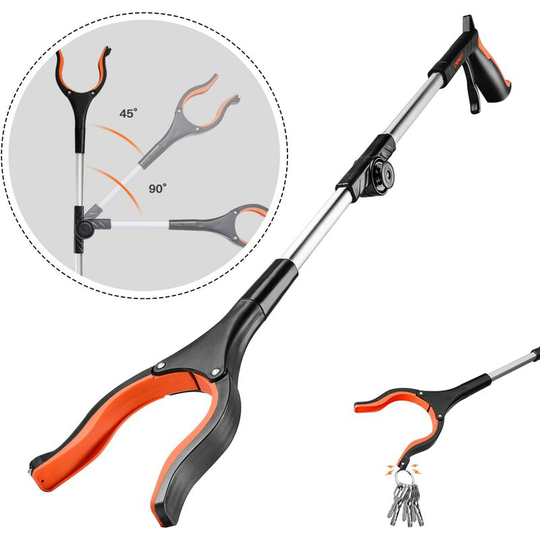 Grabber Reacher Tool, ENGiNDOT Foldable Pickup Tool for Rubbish Lifting/Picking, Grabber Pliers en Aluminum 90° Rotating Magnetic Head, Arm Extender