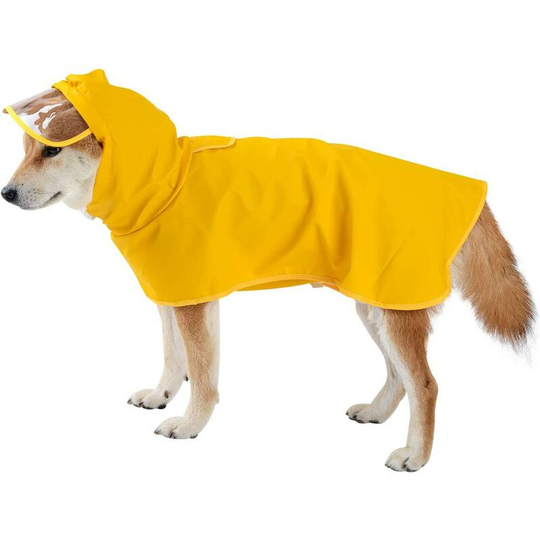 Dog Raincoat Yellow Puppy Raincoat with Hood and Leash Hole Adjustable Lightweight Breathable Dog Rain Poncho for Small to Medium Sized Dogs - Buckle