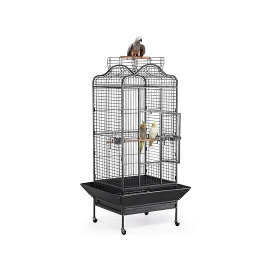 Yaheetech - 63'H Extra Large Rolling Metal Bird Cage with Open Playtop, Black - black
