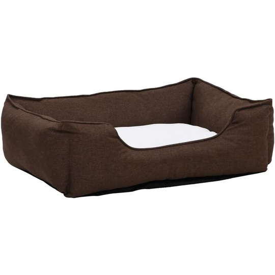 Dog Bed Brown and White 65x50x20 cm Linen Look Fleece Vidaxl Brown