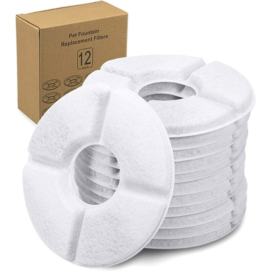 Groofoo - Fountains, 12 Packs Flower Fountain Cat Filters, Cat Dog Replacement Filters for 1.6L Fountain Pet Fountain Filter with Resin and Round